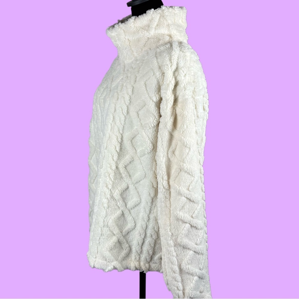 Eddie Bauer Cozy Cable Fleece Pullover Mock Neck Ivory/Cream - Picture 4 of 13